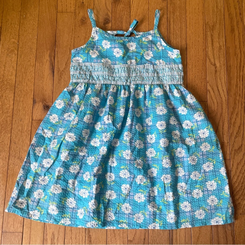 VINTAGE Y2K BASIC EDITIONS BLUE FLORAL SMOCKED DRESS SIZE 6X 100% COTTON